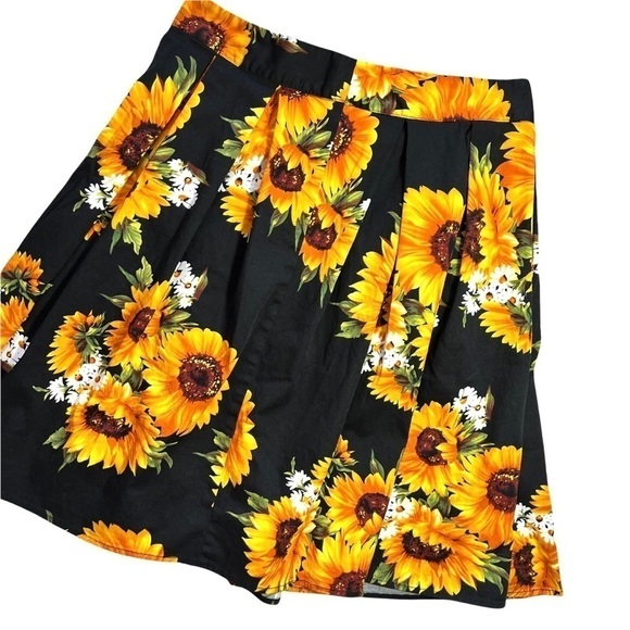 Vintage Handmade Artisan Sunflower Floral Knee Length Lightweight Skirt Large - Picture 8 of 15
